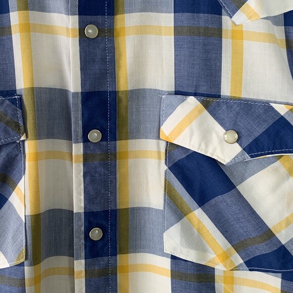 Saddle King Shirt Men Medium Western Short Sleeve Pearl Snaps Plaid - Picture 3 of 6